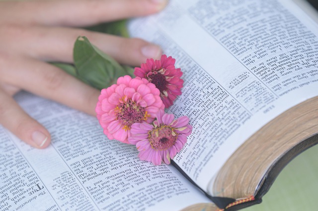 Bible with flower