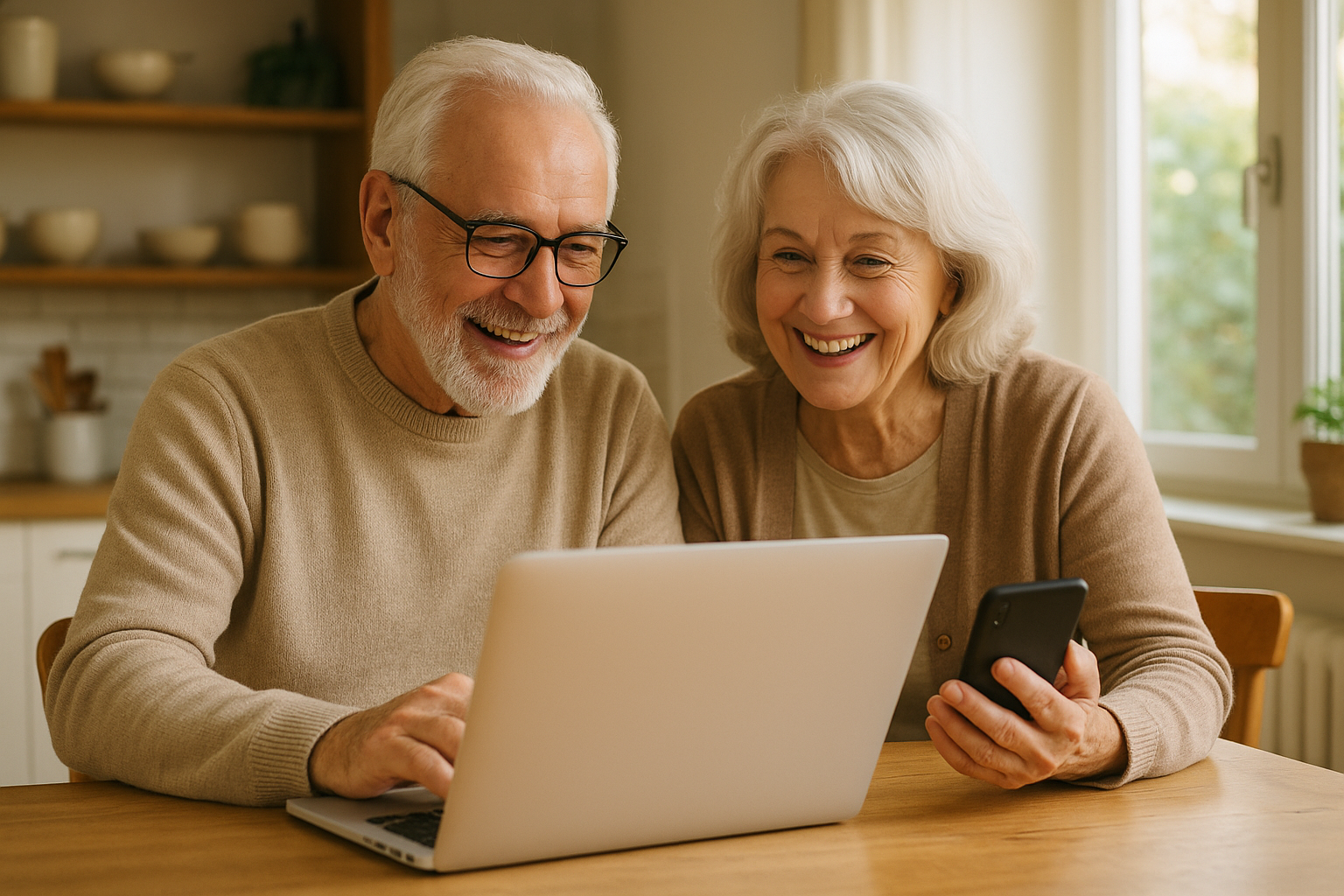 Senior couple learning technology safely