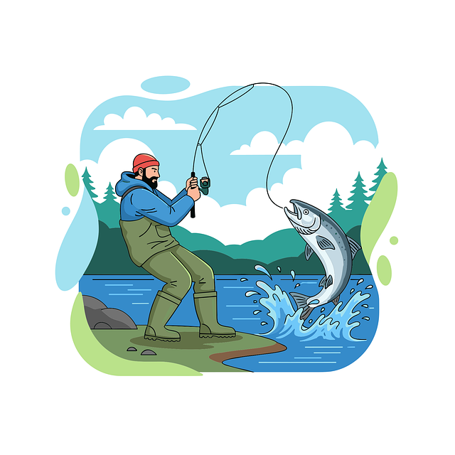 Man catching silver salmon.