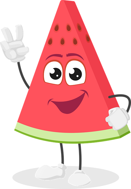 Cartoon of a watermelon using a peace sign to show that he's leaving his children for the milk