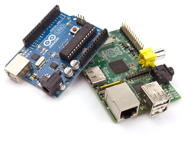 picture of an Arduino and a raspberry pi (both are used for coding)