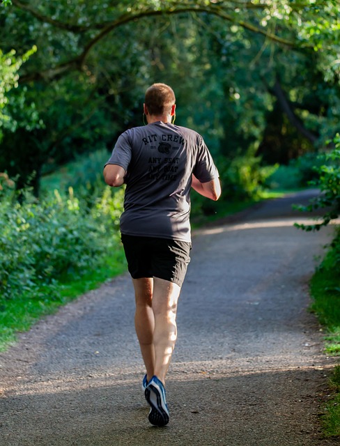 man running though the forest