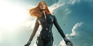 Black Widow walking while hair is swaying in wind