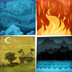 all four elements wind, fire, earth, water
