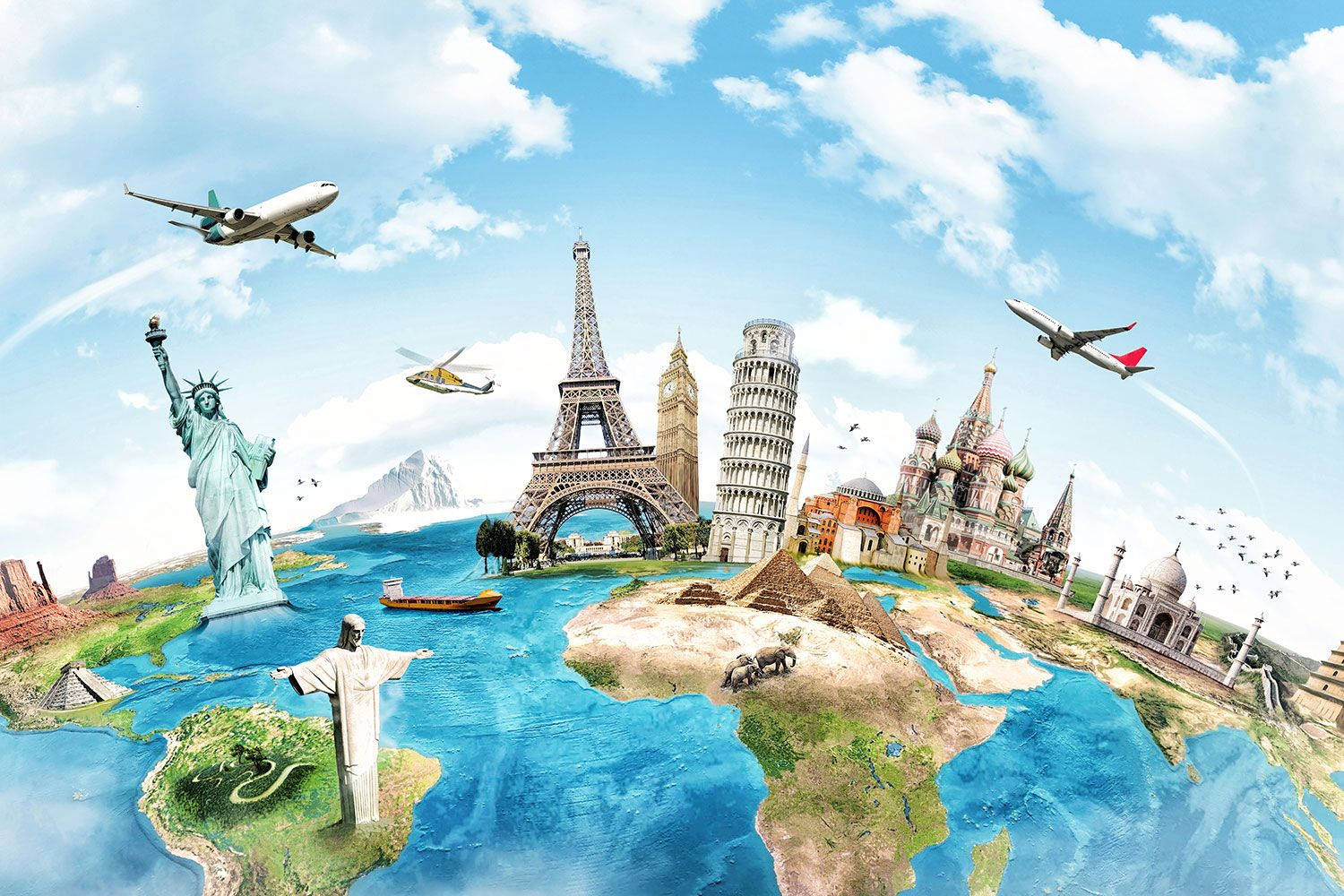 travel wallpaper with many famous sights