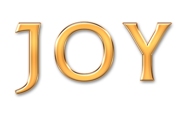 The word joy in big gold letters