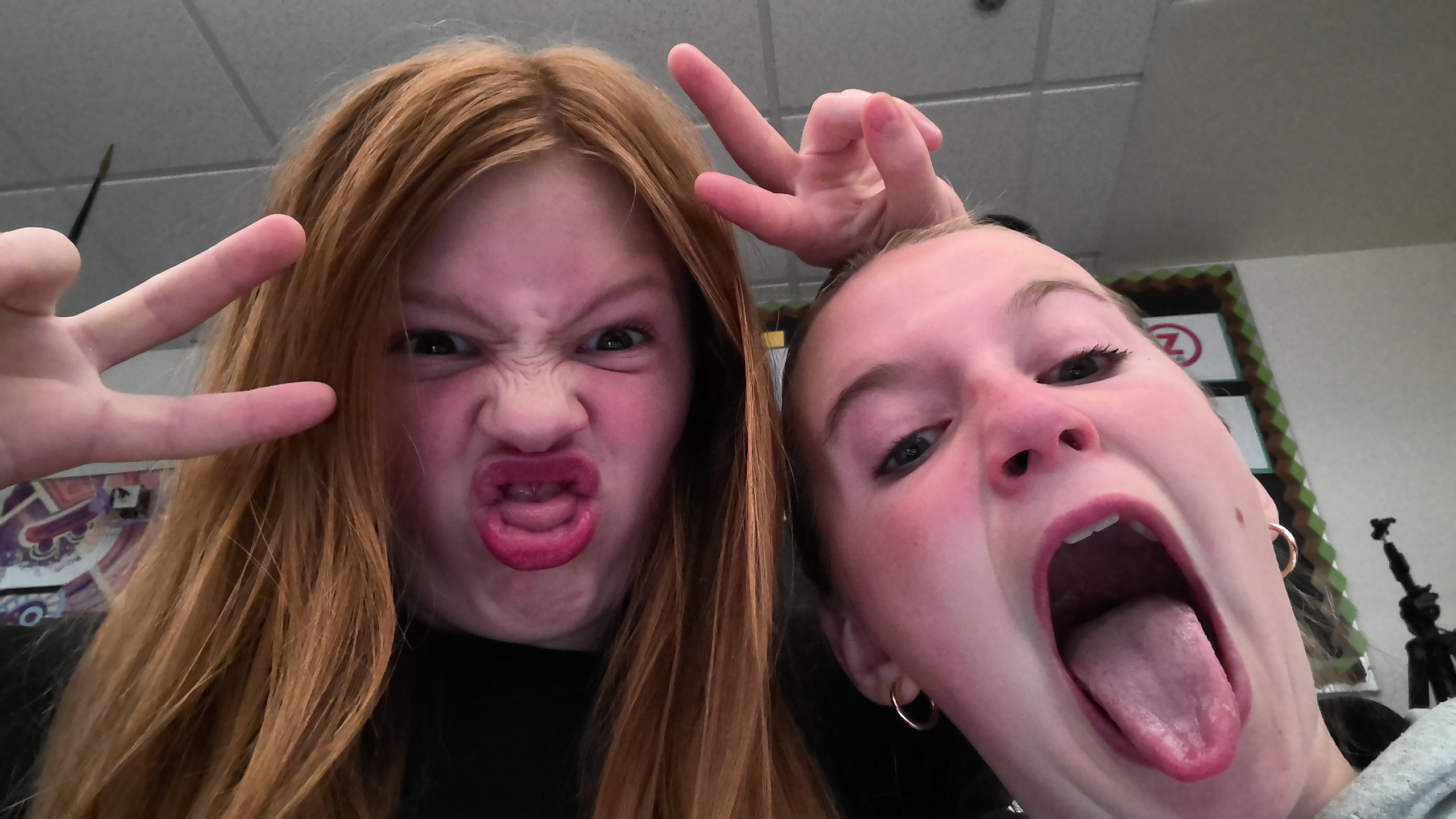 Funny photo of Noelle and Anna smiling