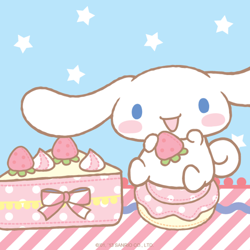 Cinnamroll eating cake and enjoying life.