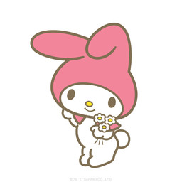 An portrait of My Melody holding flowers in her left hand