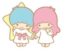 Both Kiki and Lala holding hands with a star behind them