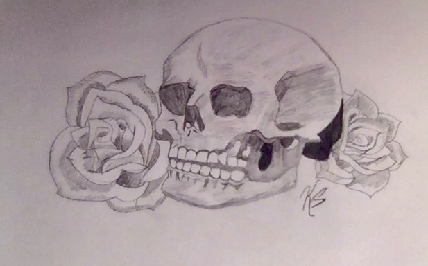 realistic skull drawing with roses