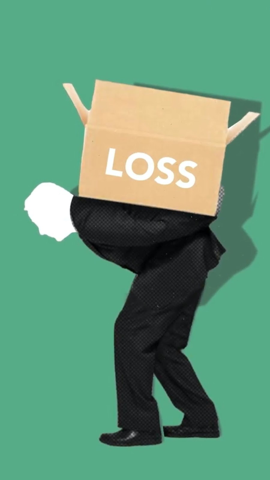 Person carrying a box saying LOSS