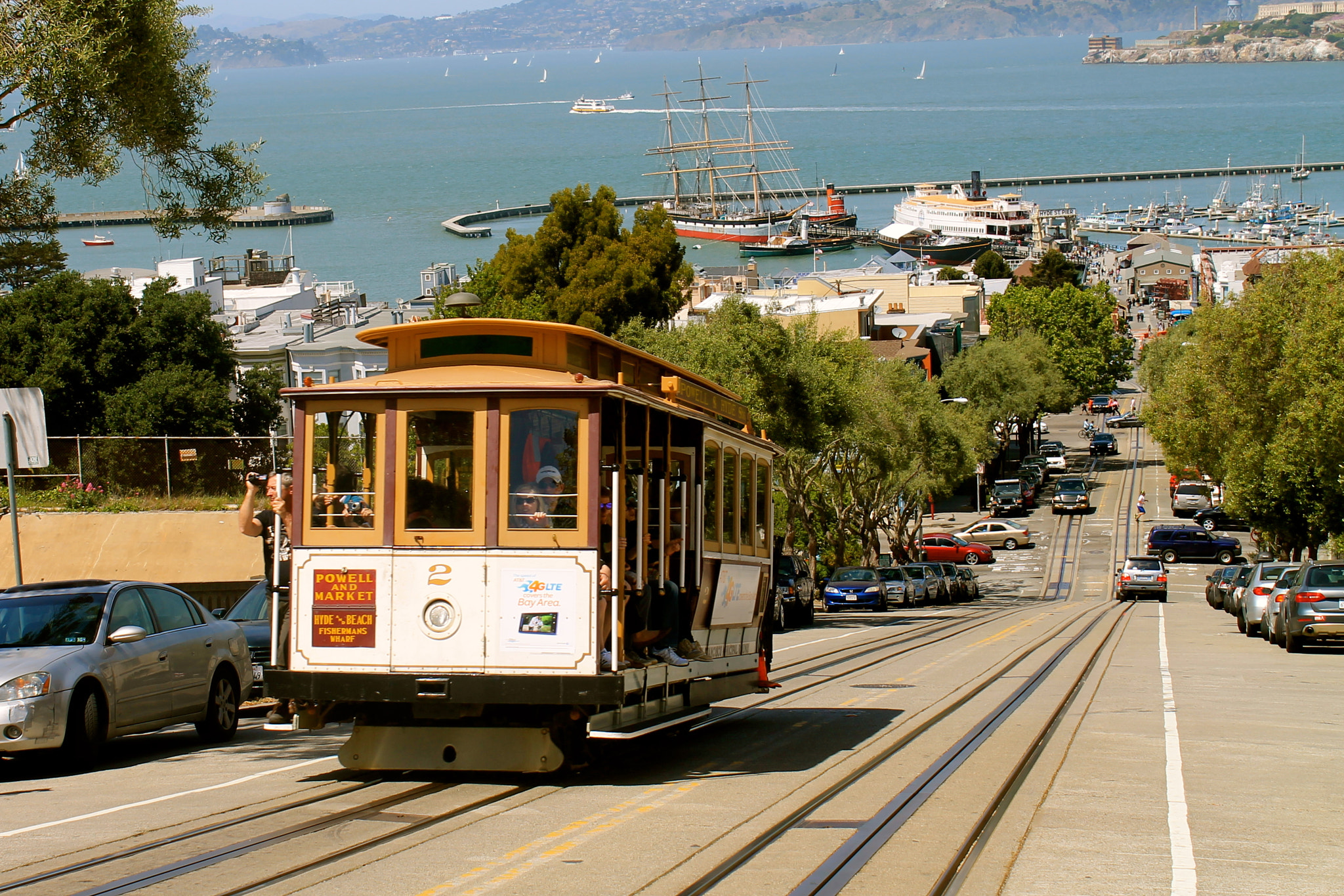 View of cable car on the road in San Francisco