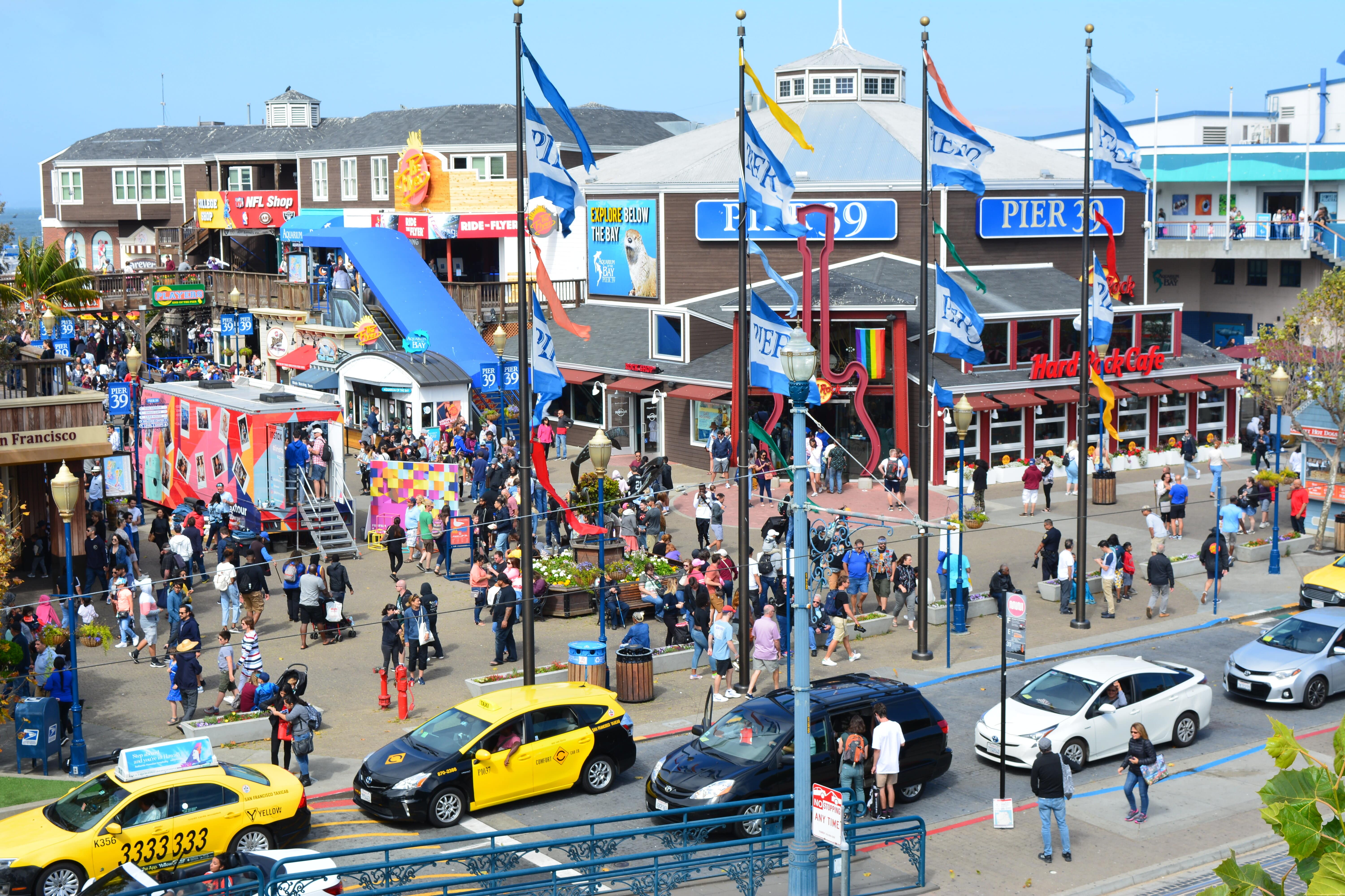 View of crowded Pier 39