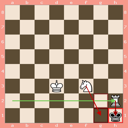 White Pieces: King on d3, Rook on h2, Knight on f3. Black pieces: King on h1.