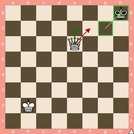 White pieces: King on b2, Queen on e7. Black pieces: King on h8.