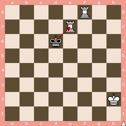White pieces: King on h2, Rooks on f8 and e7. Black pieces: King on d6.