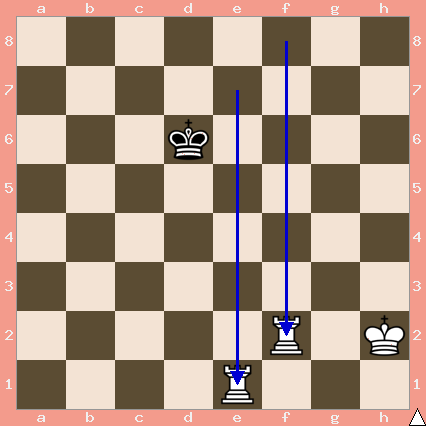 White pieces: King on h2, Rooks on e1 and f2.
