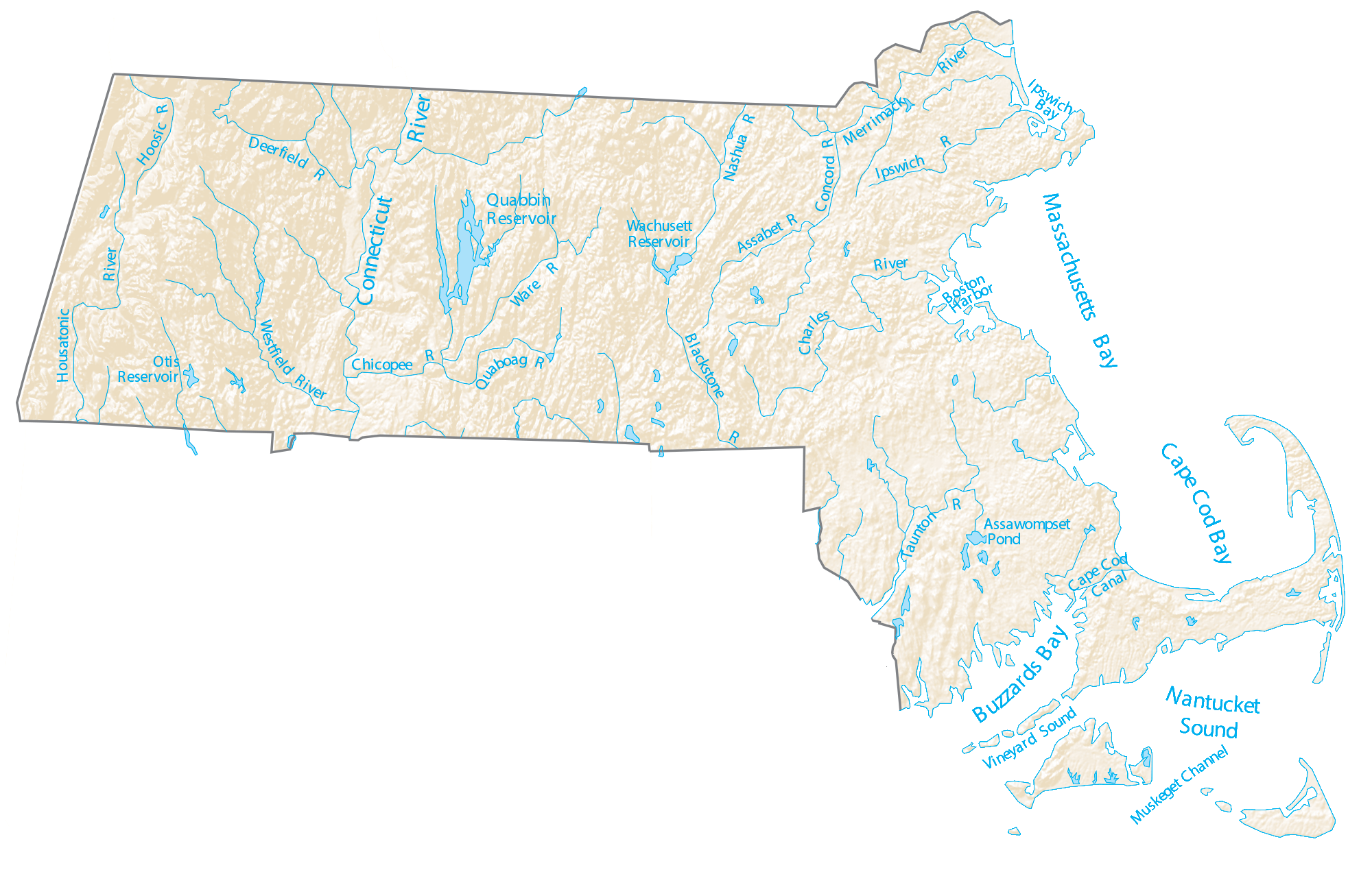 Map of Massachusetts Lakes and Rivers