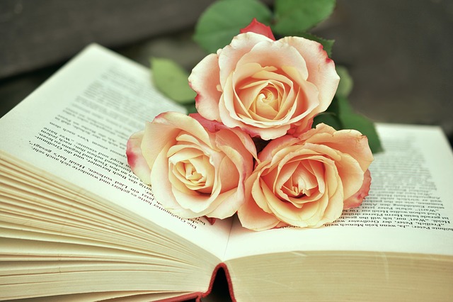 3 flowers on a book