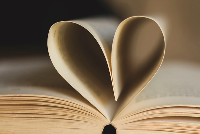 book with it's page shape like a heart
