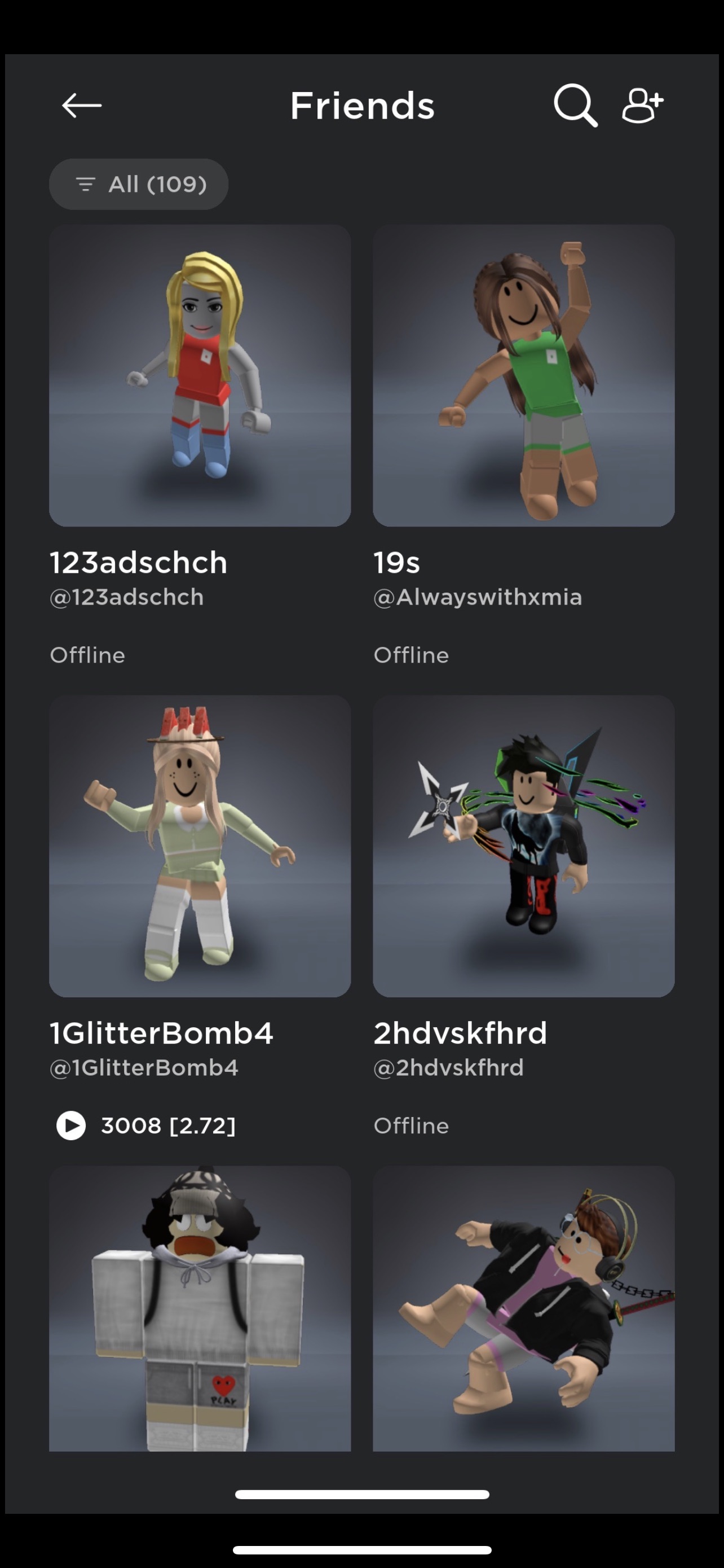 Roblox Friends page
