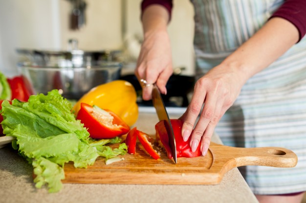 cooking in kitchen