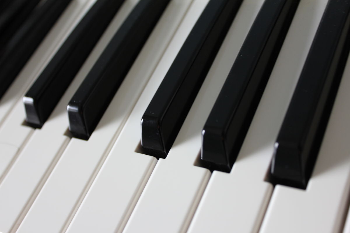 overhead view of piano keys