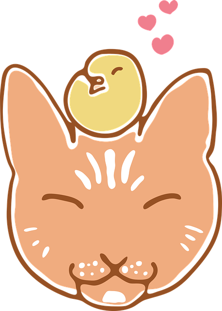  A drawing of a cat with a bird on it