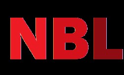 Red text saying NBL with a black background.