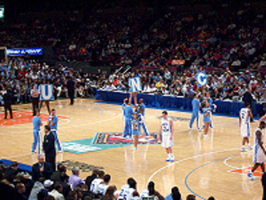 Picture of a Basketall game played in the National Invitational Tournament.
