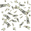 Picture of money falling from the sky.