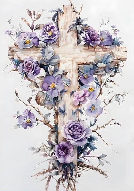 picture of a cross with flowers