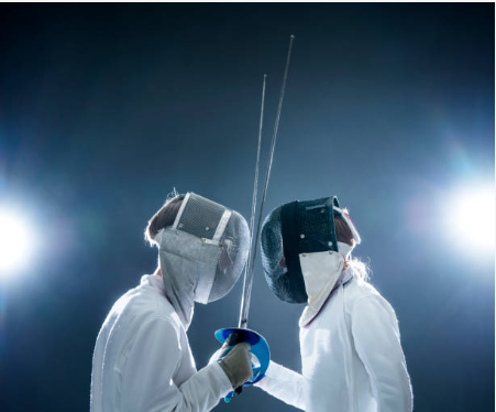 Fencers Face to Face Crossing Blades